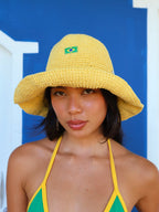 chapéu crochê brasil amarelo