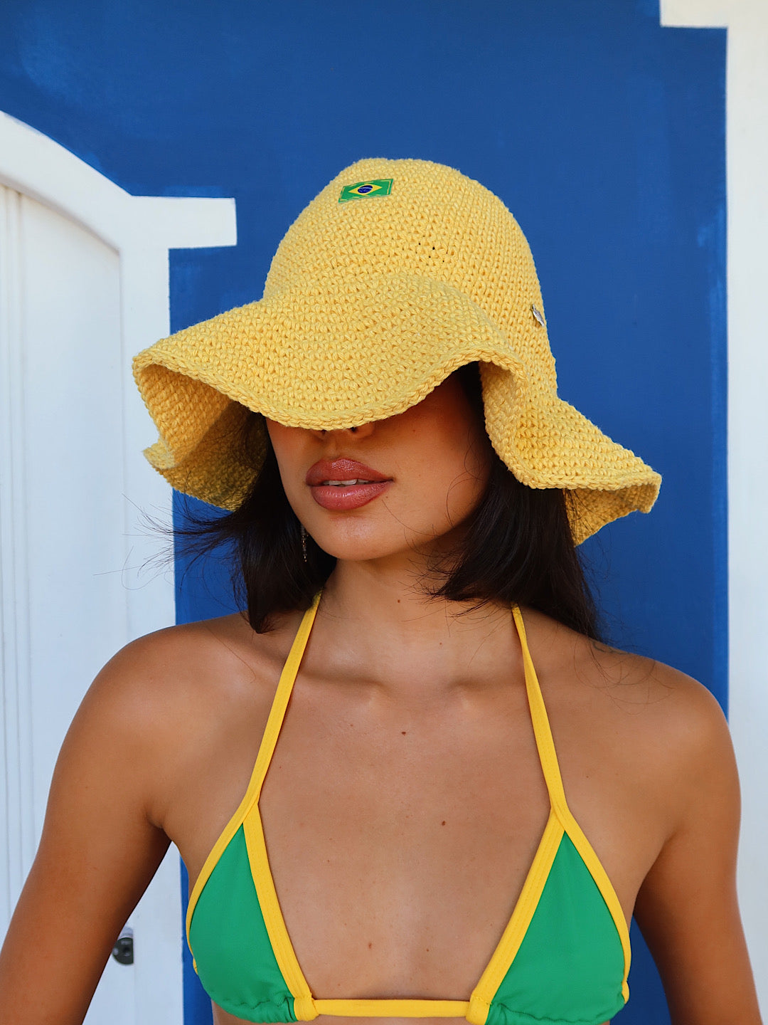chapéu crochê brasil amarelo