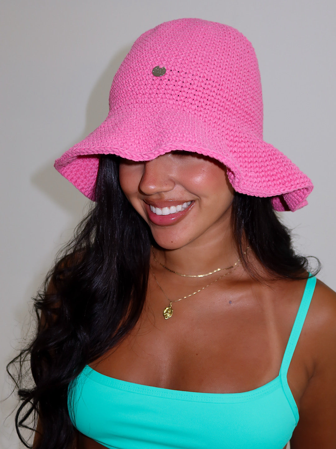 chapéu crochê rosa