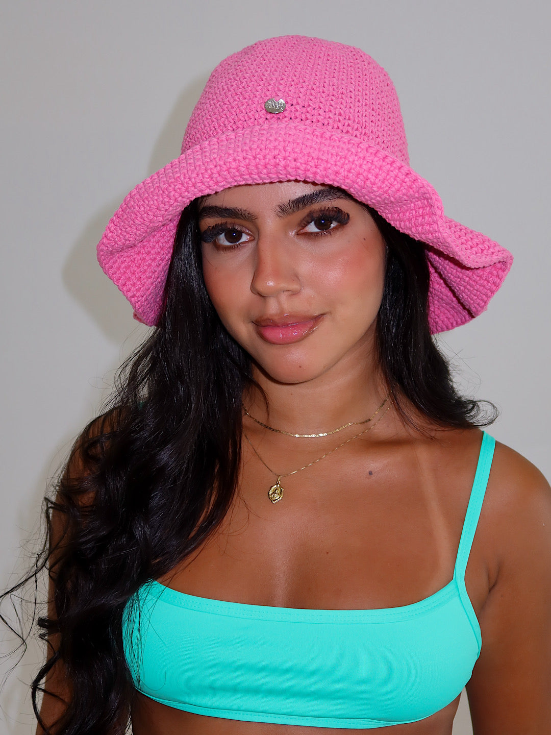 chapéu crochê rosa
