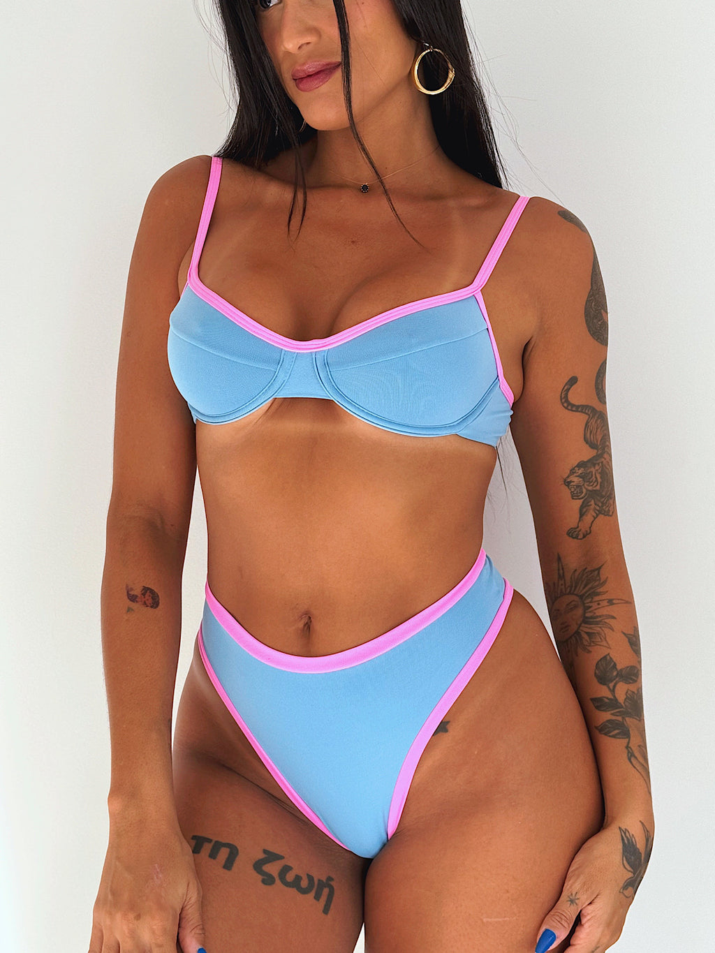 biquíni hot pants blue&pink