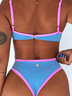 biquíni hot pants blue&pink