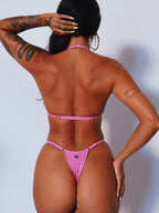 biquíni de fita rosa shine