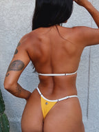 biquíni de fita mostarda&creme