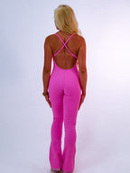 macacão flare rosa